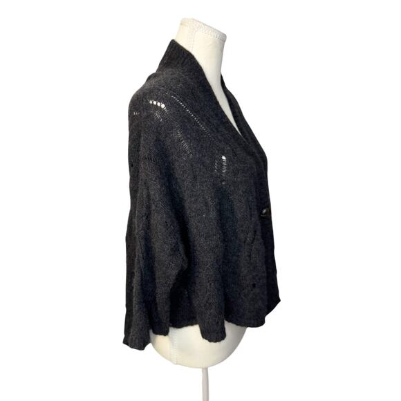 Cashmere Wool Open Knit Cape Cardigan Shawl Women's XS Gray Lagenlook Cozy - Picture 11 of 16